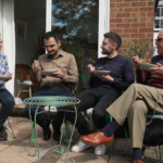 Still from ITV Anglia footage, reproduced with their consent. From left to right. EPic Norfolk volunteer Helen, Dr Shayan Aryannezhad, ITV Anglia reporter Andy Ward, EPID Norfolk volunteer Paul.