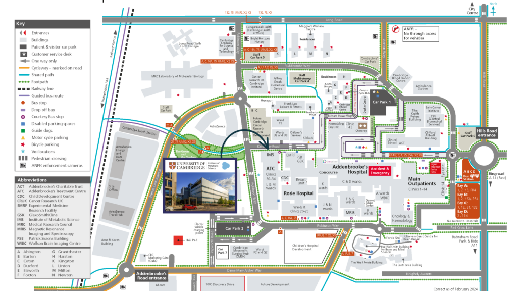 A map of the Cambridge Biomedical Campus showing the location of the Institute of Metabolic Science